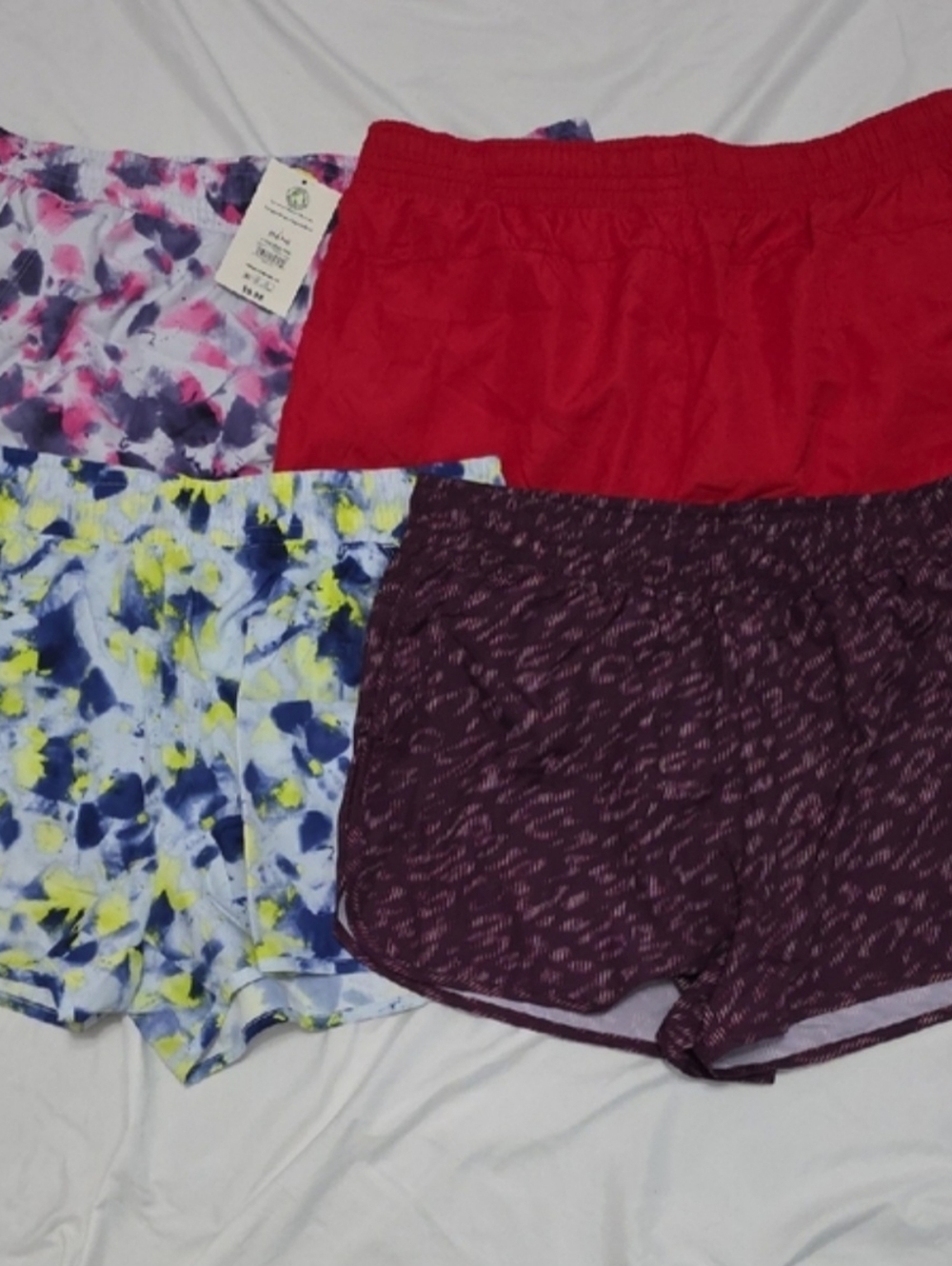 Athletic Works Tie-Dye Blue and Yellow Athletic Shorts Womens L(12-14)